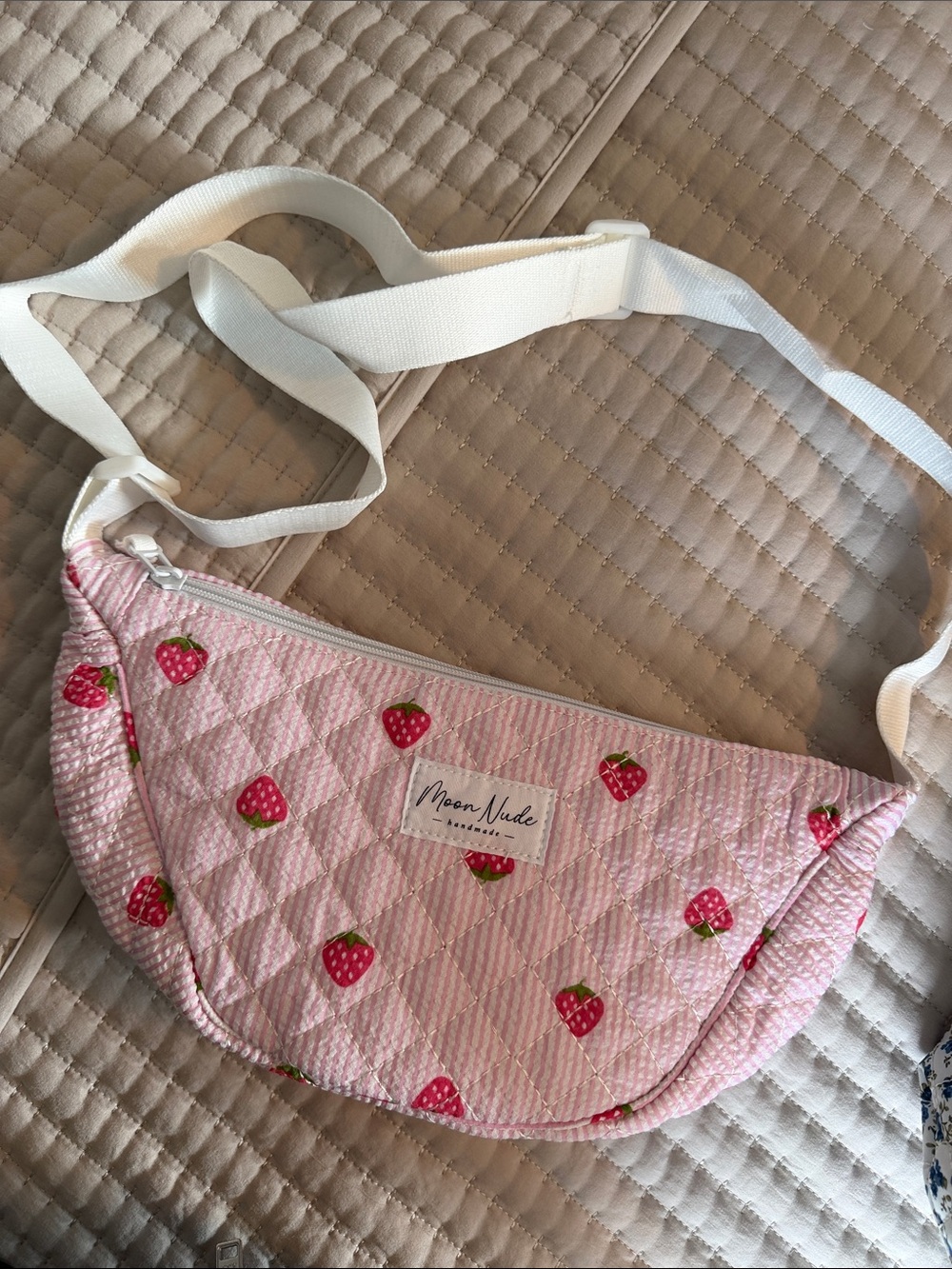 Moon Nude Pink Strawberry Quilted Crossbody Bag